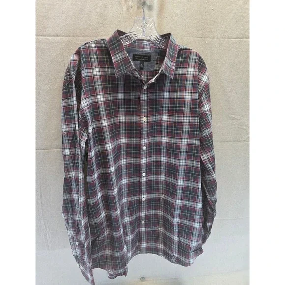 Banana Republic Mens XL Stretch Soft Wash Slim Fit Plaid Button Down Shirt Red