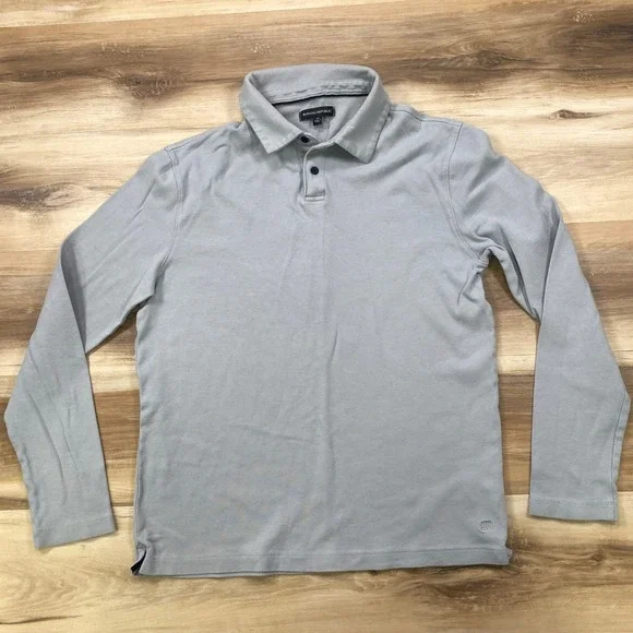 Banana Republic Polo Mens M Classic 100% Cotton Long Sleeve Gray Minimal Casual