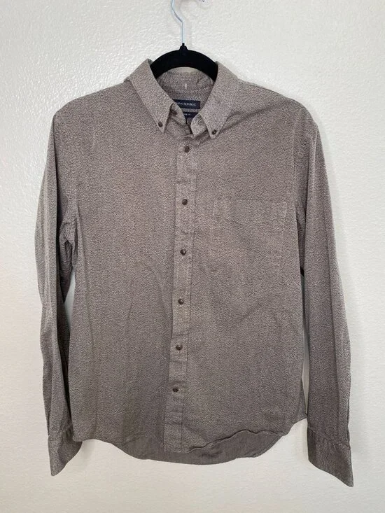 Banana Republic Mens Standard Fit Long Sleeve Button-Down Shirt M Brown Cotton