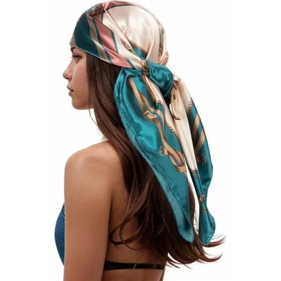 Blue & White Head Scarf Like Silk Scarf Hair Scarf Printed Square Scarf