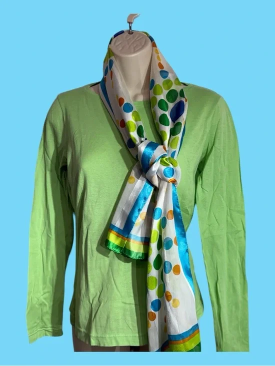Vintage 60s/70s Mod Geometric Dot Scarf Blue Green Print Retro Mid-Century Style