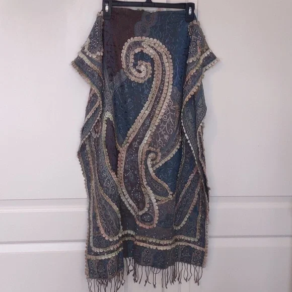 Chelsea by Joseph Beautiful Beaded Crochet Wrap Scarf Shawl Oversized Paisley