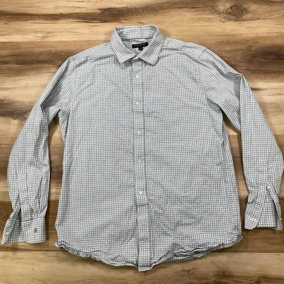 Banana Republic Shirt Mens XL Slim Fit Cotton Stretch Micro Check Blue Green Ivy