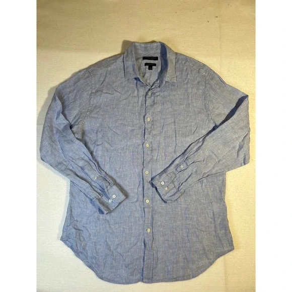 Banana Republic Mens Camden Standard Fit 100% Linen Long Sleeve Shirt Blue L