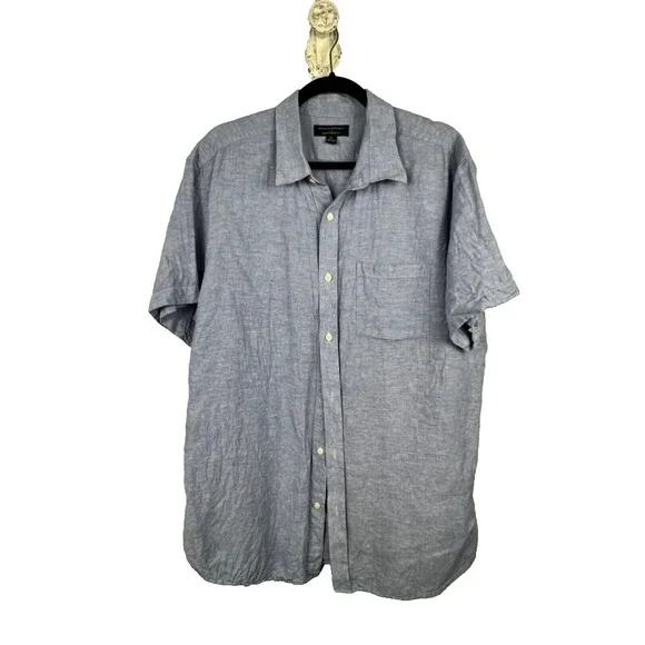 Banana Republic Men's Linen Standard Fit Shirt in Comet‎ Blue Size XL Coastal