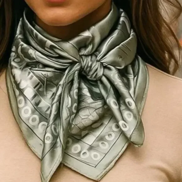 Silver Sage White Paisley Printed Western Southwestern Wild Rag Scarf Accent
