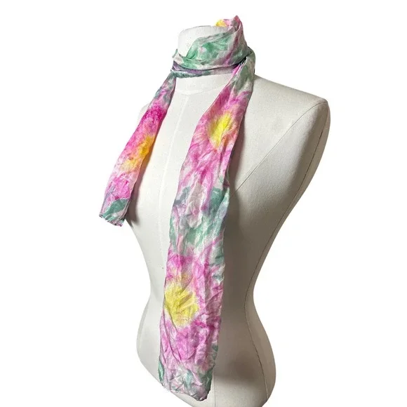 Vintage Floral Tie Dye Scarf‎ Pink Yellow Green Festival Fairy Boho Summer