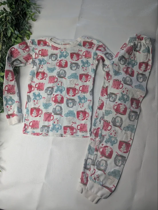 Burts Bee Organic Cotton Christmas Hot Cocoa Pajama Set Size 8