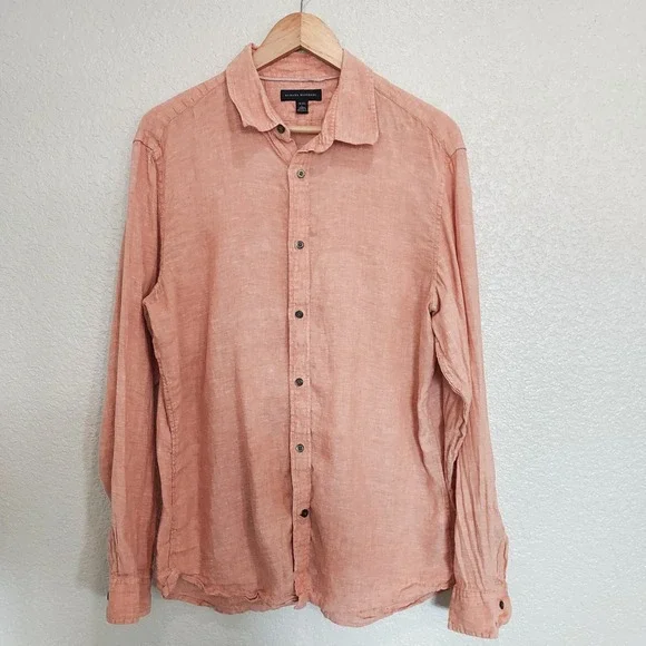 Banana Republic Orange Long Sleeve Button Down Linen Size Large