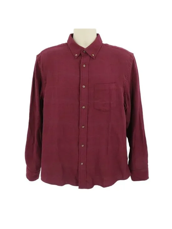 Banana Republic Mens Large Standard Fit Red Wine Collar Button Front Shirt NEW