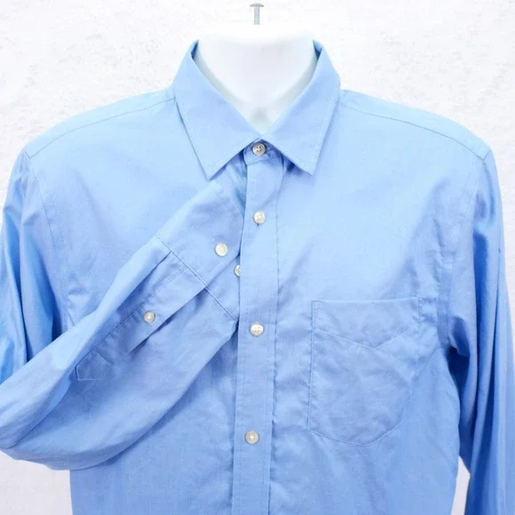 Banana Republic Blue -Large 16-16.5- Collared Dress Shirt Twill Striped Non‎ Iro