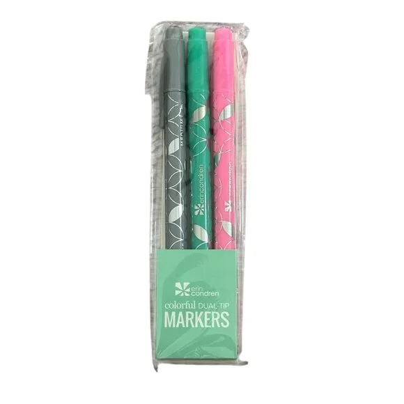 Erin Condren Colorful Dual-Tip Markers Set of 3 Peony Pink Seafoam Green Gray