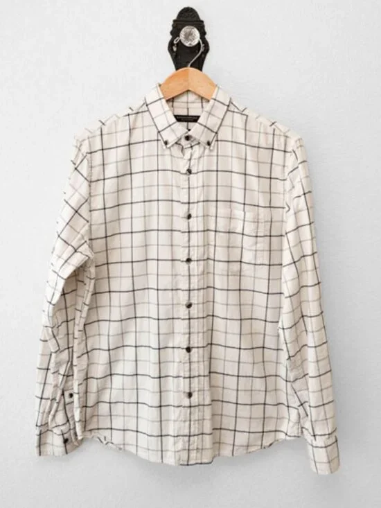 Banana Republic Luxe Flannel Untucked Slim Fit Plaid Button Down Shirt Medium
