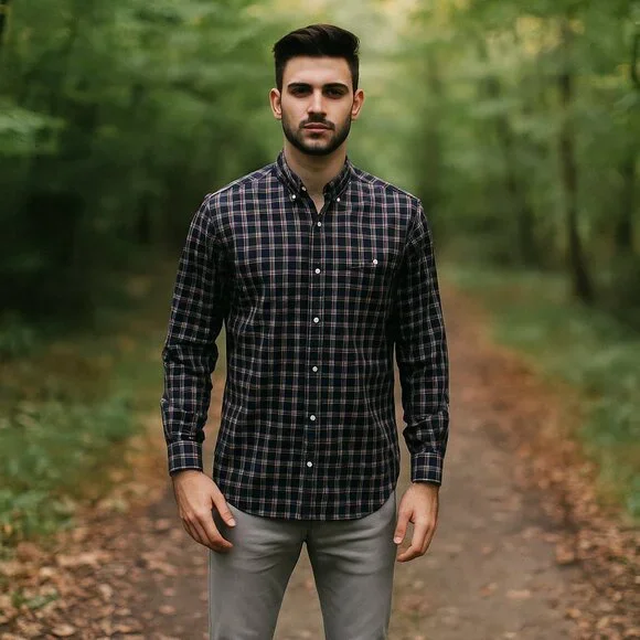 Banana Republic Soft Wash Blue‎ Plaid Men M Long Sleeve Button Down Casual Shirt