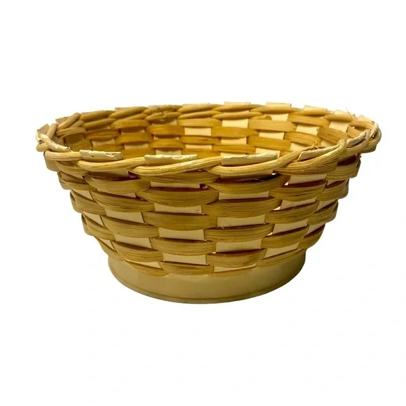 Light Blonde | Small Wicker | Rattan Round Basket with Galvanized Bottom 9”