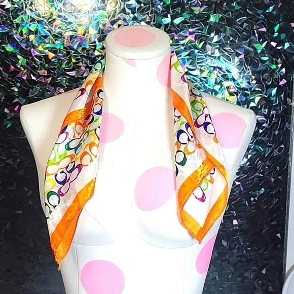 Coach Vintage 100% Silk Monogram Rainbow Cs Hankercheif Bandana Scarf Hair Bow