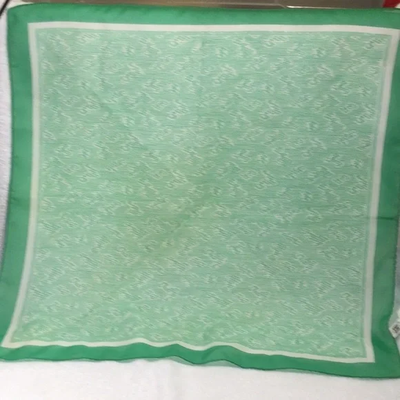 Vintage green & white scarf with abstract pattern.