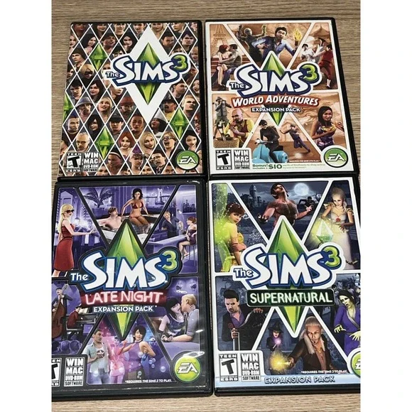 THE SIMS 3 PC Windows Mac Lot of 4 Starter & 3 Expansion Packs Late Night World