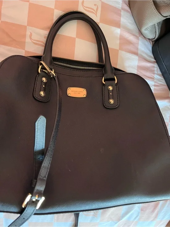 Michael Kors Black Saffiano Dome Satchel with Gold Hardware