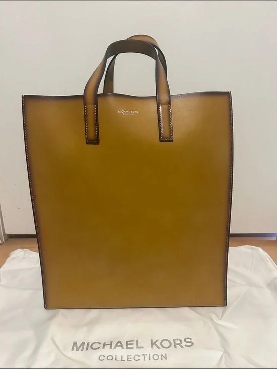 Michael Kors Men’s Collection Tan Cognac Leather Vertical Tote