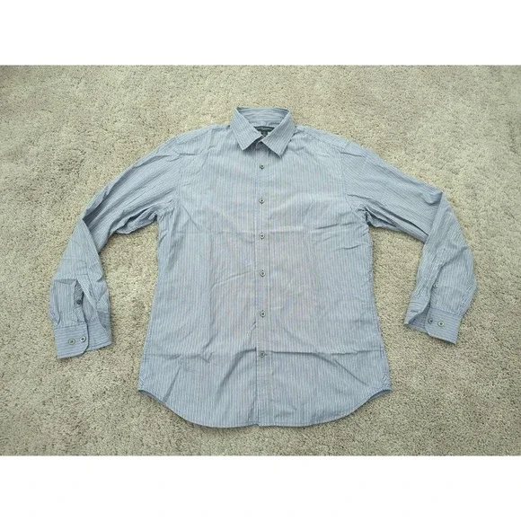 Banana Republic Button Up Shirt Mens 15-15 1/2 Blue Vertical Stripes Slim‎ Fit