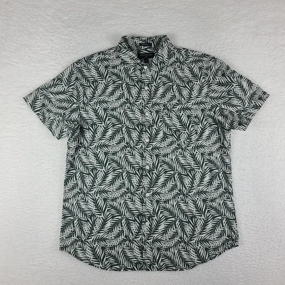 Banana Republic Shirt Mens Large Green Bamboo Leaves Slim Fit Hawaiian Button Up