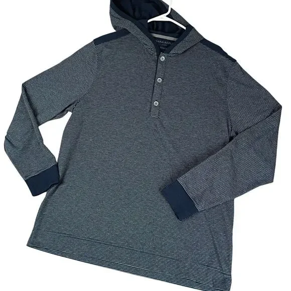 Banana Republic The Vintage 'T' Hooded Mens XL Blue Striped Casual Henley Preppy