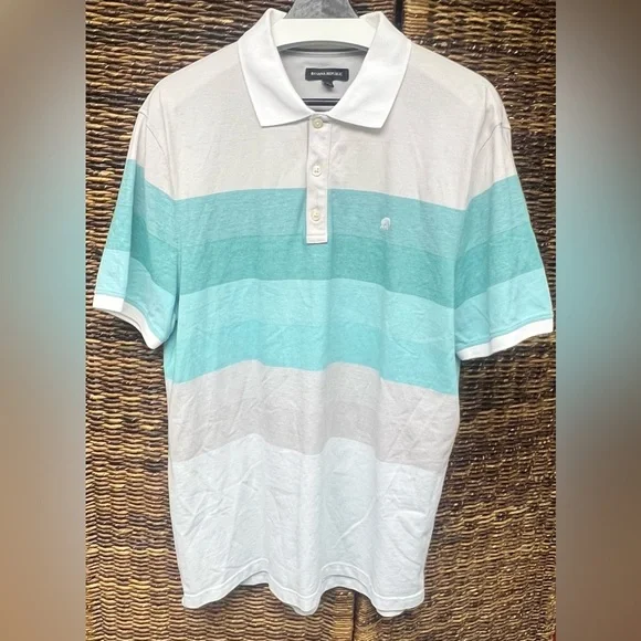 Banana Republic-Men's Striped‎ Polo Shirt-White and Blue, Size:XL, Elephant Logo