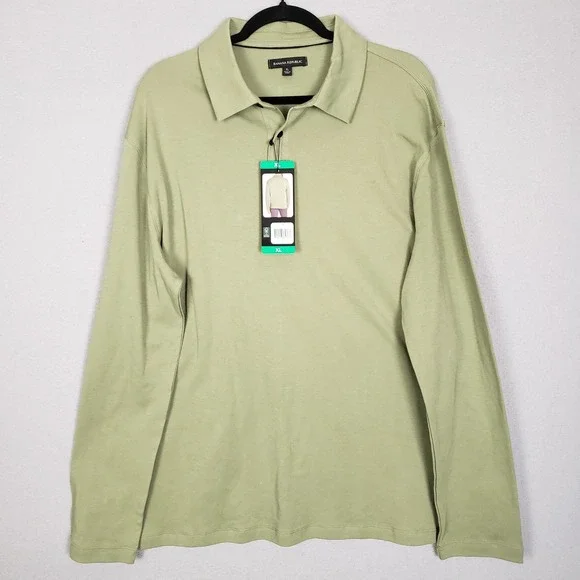 Banana Republic Long Sleeve Luxe Touch Polo Shirt Green Collared Pullover NWT