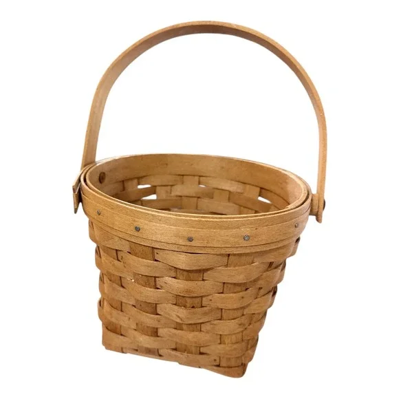 Longaberger Basket Handwoven Round Tapered Swinging Handle Natural Wood USA Made
