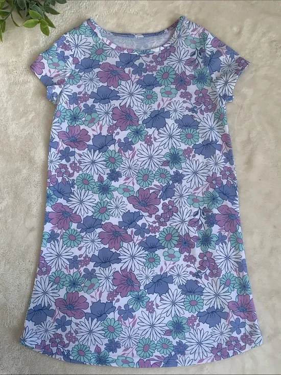 Cuddl Duds 4/5 White & Purple Gown Loungewear Nightgown EUC