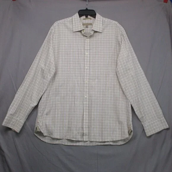 Banana Republic‎ Button Down Beige Plaid Men Size | 17-(17 1/2) - XL
