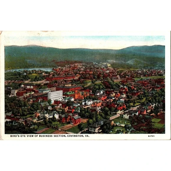 Bird's-Eye‎ View of Business Section Covington VA 1941 Postcard 84785