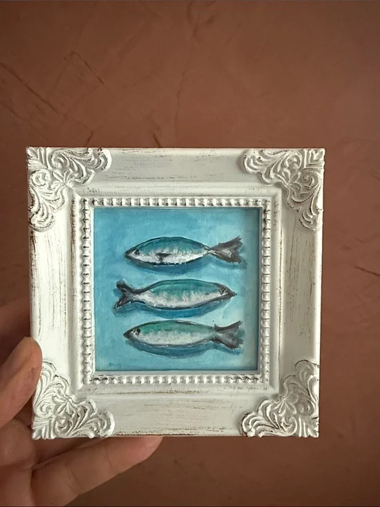 Father’s Day Gift, Hand-Painted Fish Wall Art - Blue