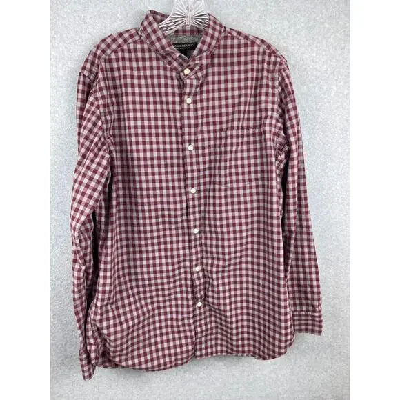 Banana Republic‎ Search Men's L Red Checks Long Sleeve Button Up Preppy Business