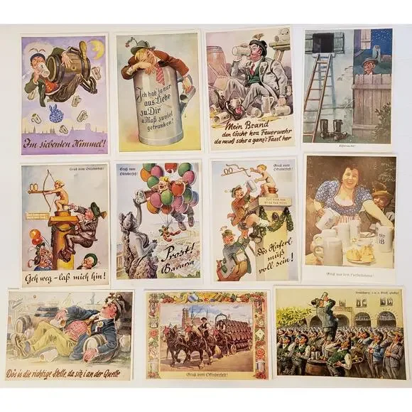 Lot of 11 Oktoberfest Munchen Humorous‎ Gruss Germany Unposted Postcards