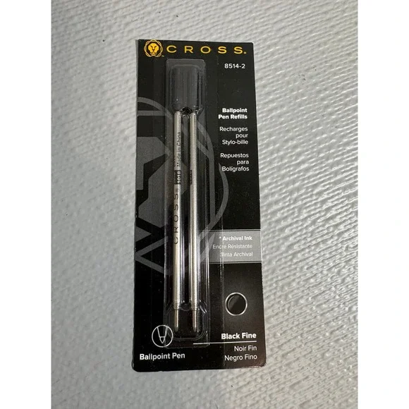 Cross Ballpoint Pen Refills 8514-2 Black Fine Archival Ink 2 Pack