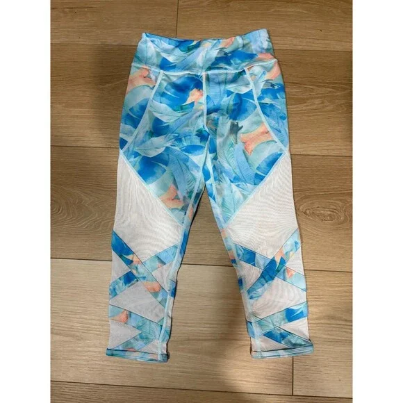 Zella Girls Mesh Panel Crossover Print Crop Leggings L(10/12) 92% Polyester