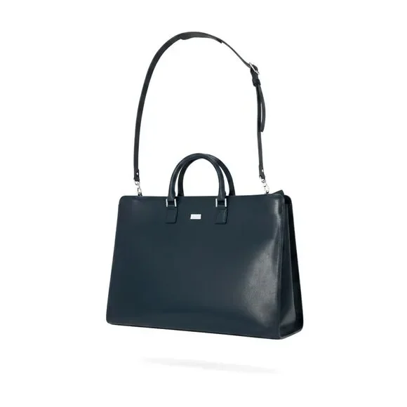 LANVIN COLLECTION Leather Business Bag w Three-Way Zip in Black Leather