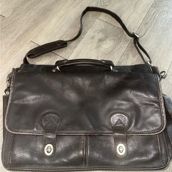 Vintage Heritage Dark Brown Distressed Leather Laptop Briefcase Messenger Bag