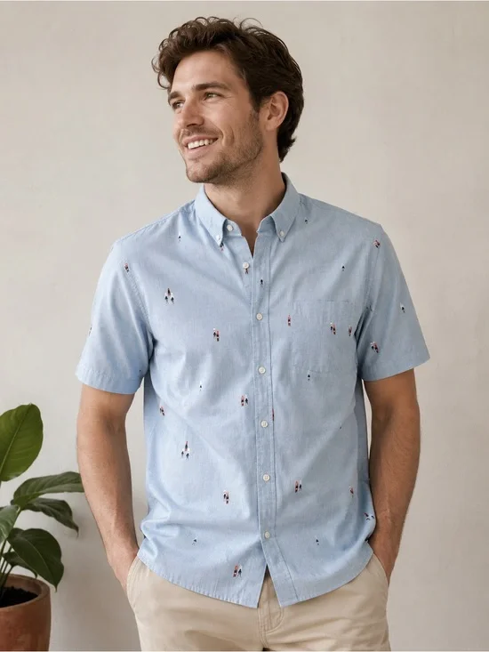 Banana Republic Luxe Poplin Surf Print Button Down Shirt Men’s L Tall slim fit