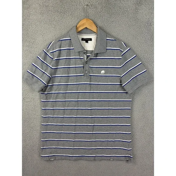 Banana Republic Polo Shirt Mens Large Gray Striped Stretch Cotton Logo Casual