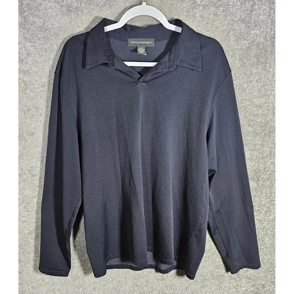 Vintage Banana Republic Polo Shirt Mens‎ Size XL Blue Long Sleeve Collared