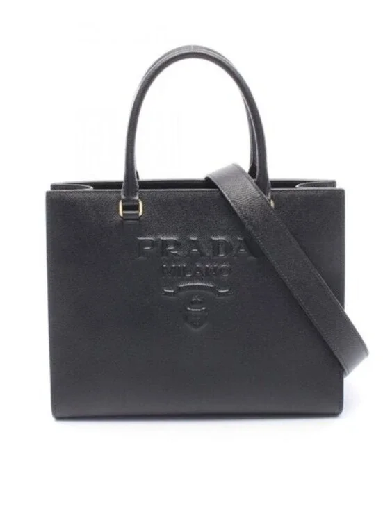 Luxury Authentic Prada Saffiano Milano Black Handbag with Shoulder Strap