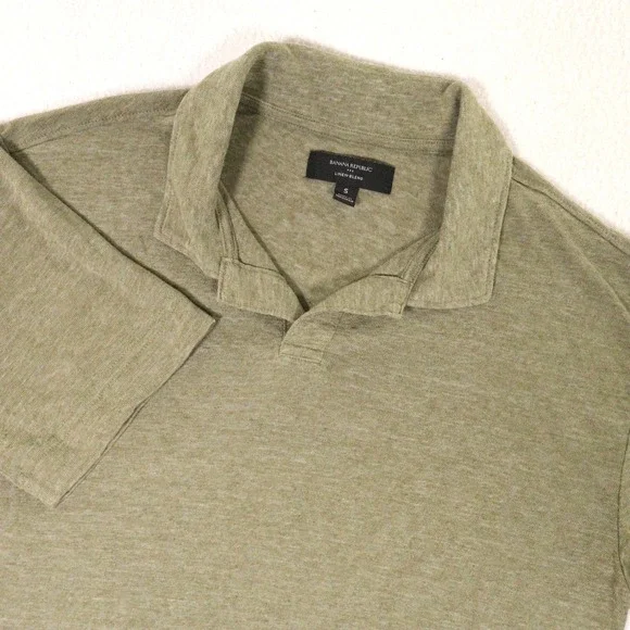 Banana Republic Polo Shirt Short Sleeve Linen Blend Green Breathable Men S