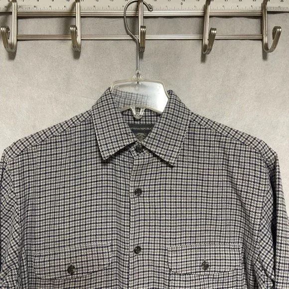 Banana Republic Shirt Men S Gray Houndstooth Wool Blend Flannel Button Up Cowboy