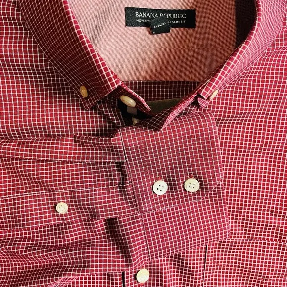 Banana Republic‎ Mens XL Tailored Slim Fit Red Non Iron Cotton Dress Shirt