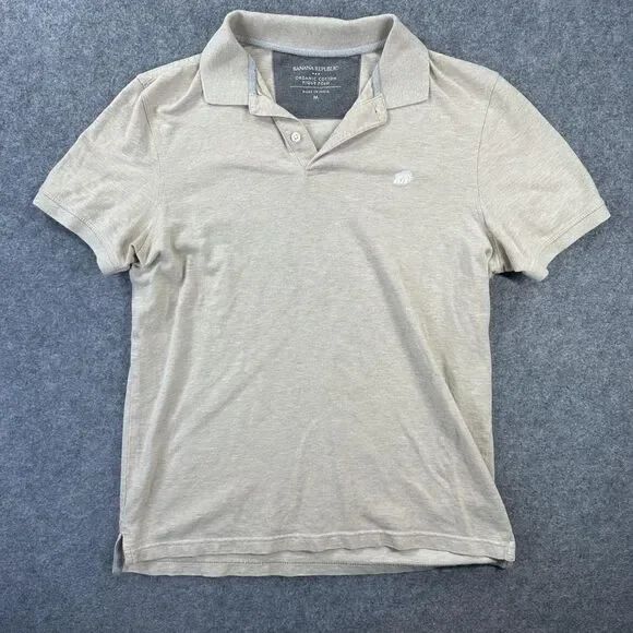 Banana Republic Polo Shirt Mens Medium Beige Solid Organic Cotton Pique Casual