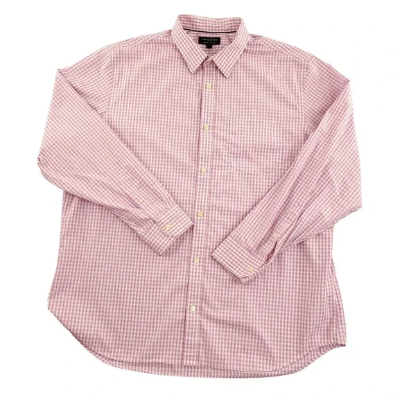 Banana Republic Dress Shirt Mens 2XL Pink Gingham Classic Non Iron Button Down