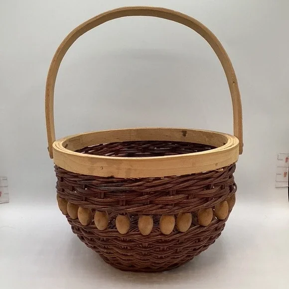 Rustic Wicker‎ Basket Wood Handle Decorative Beads 6